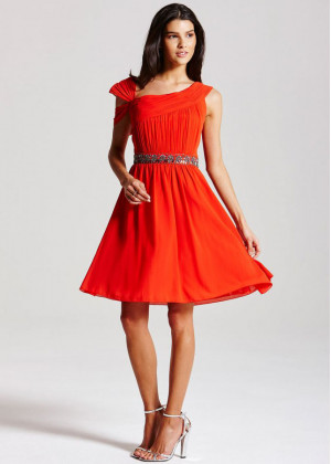 Dark Orange Cap Sleeves Knee Length Prom Dress